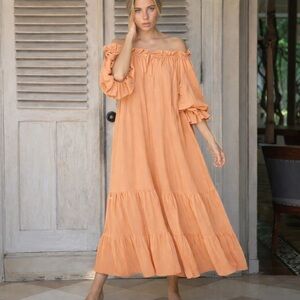Hazel & Folk Emmaline Gown Women’s One Size Peach Boho Off Shoulder Ruffle
